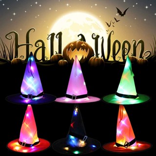 6PCS Halloween Party Witch Hats Decoration LED Light Hanging Caps Outdoor Decor