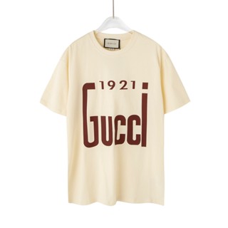 G&amp;u&amp;c&amp;c-2023 เสื้อยืดแขนสั้น พิมพ์ลายโลโก้ Gucci 1921 สวยงาม เหมาะกับฤดูร้อน สําหรับผู้ชาย และผู้หญิง