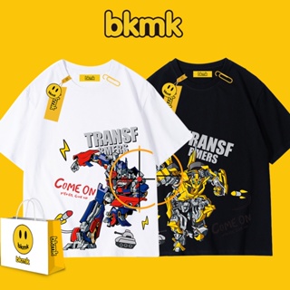 Bkmk Transformers Optimus Prime Bumblebee เสื้อยืดลําลอง ผ้าฝ้าย แขนสั้น สไตล์วินเทจ อเมริกัน เหมาะกับฤดูร้อน