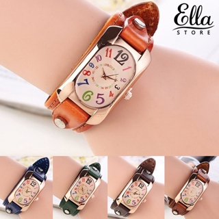 Ellastore123 นาฬิกาข้อมือควอตซ์ลําลอง สายหนังเทียม แฟชั่นสําหรับผู้หญิง