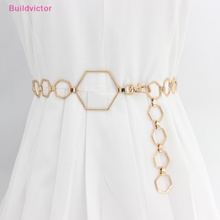 Buildvictor เข็มขัดโลหะ หกเหลี่ยม สีทอง สีเงิน สไตล์เรโทร สําหรับผู้หญิง