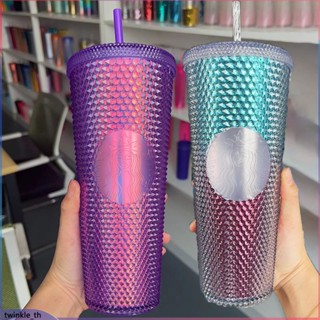 ถ้วย Starbucks Tumbler Frosted Straw Cup Black Durian Series Diamond Studded Cup Starbucks Cup 710ml/24oz (twinkle.th)