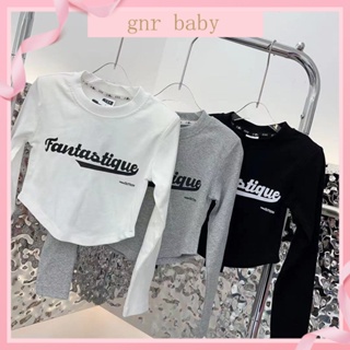 🍓GNR BABY🫐เสื้อยืดแขนยาว พิมพ์ลายตัวอักษร แฟชั่นบอททอม สไตล์เกาหลี สําหรับเด็กผู้หญิง อายุ 3-12 ปี