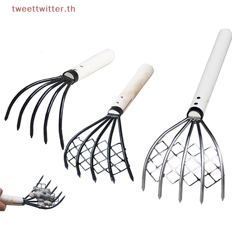 Tweet Clam Rake สุทธิ 5 Claw ไม้ Handle Rake ขุดเครื่องมือขุดอุปกรณ์ทะเล Weeding Farming เครื่องมือไม้ Handle PitchFake TH