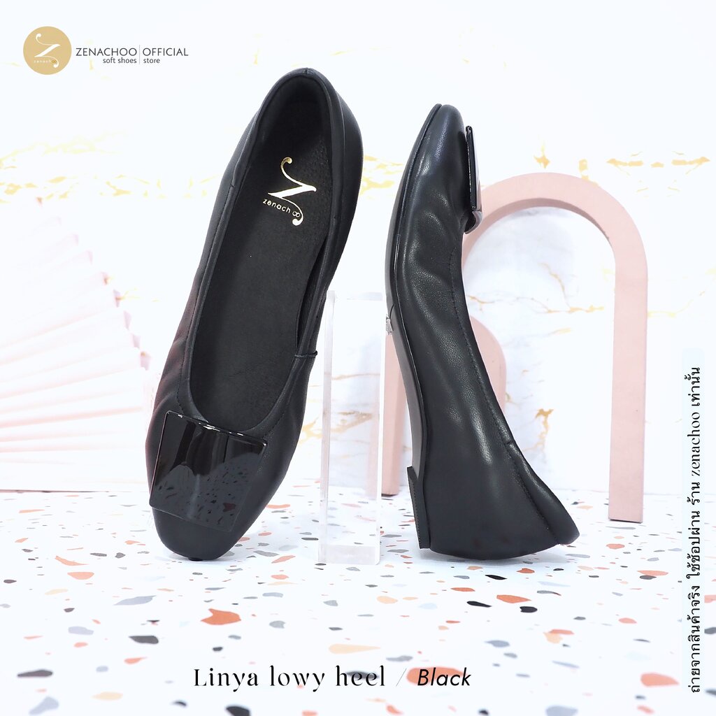 ทรงปกติ:เปลี่ยนไซส์ได้-ไม่รับคืน::รุ่นขายดี Zenachoo Linya Lowy heel สูง 1.3 นิ้ว เสริมส้นด้านใน รองเท้าหนังแกะแท้