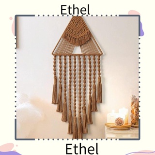 Ethel1 พรมผ้าฝ้ายถักมือ ประดับลูกปัดไม้ สีน้ําตาล ขนาด 27*11 นิ้ว สําหรับแขวนตกแต่งผนังบ้าน