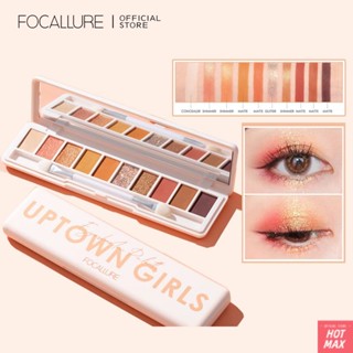 FOCALLURE อายแชโดว์พาเลท 10 เฉด กลิตเตอร์ นู้ด กันน้ำ 4 พาเลทท์เท็กซ์เจอร์พร้อมแปรงคู่และกระจกแต่งหน้า [hotmax]