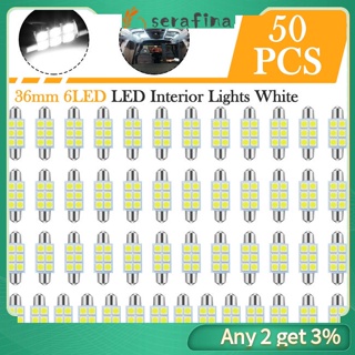 Rf หลอดไฟ Led 6 Smd 6 ดวง C5w 36 มม. สว่างมาก 6000k สําหรับติดป้ายทะเบียนรถยนต์ ในร่ม 50 ชิ้น