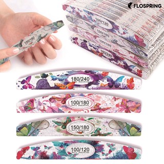 Flospring ตะไบขัดเล็บ แบบครึ่งดวง พิมพ์ลายดวงจันทร์ สําหรับตกแต่งเล็บ DIY 10 ชิ้น