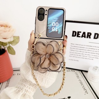 เคสโทรศัพท์มือถือหนัง ฝาพับ ลายดอกไม้ พร้อมสายคล้อง หรูหรา สําหรับ OPPO Find N2