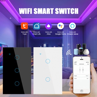 1/2/3/4 Tuya Smart Wi-Fi สวิตช์สัมผัสสวิตช์ไฟสวิตช์ผนังสวิตช์สแควร์สแควร์ 86*86mm Aube ไม่เป็นกลาง