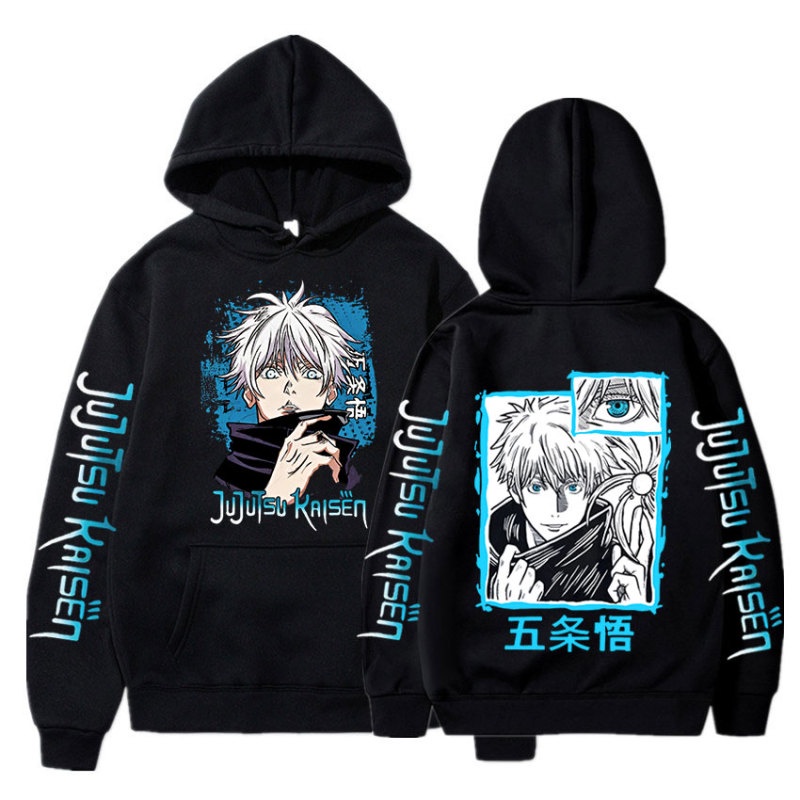 เสื้อกันหนาวแขนยาว มีฮู้ด แบบสวมหัว พิมพ์ลายอนิเมะ Jujutsu Kaisen Satoru Gojo ขนาดใหญ่ แฟชั่นฤดูใบไม้ร่วง และฤดูหนาว สําหรับผู้ชาย และผู้หญิง 2023