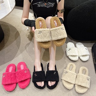 รองเท้าแตะ หนังกลับ ส้นแบน หัวกลม ใส่ในบ้าน สําหรับผู้หญิง ไซซ์ 35-40