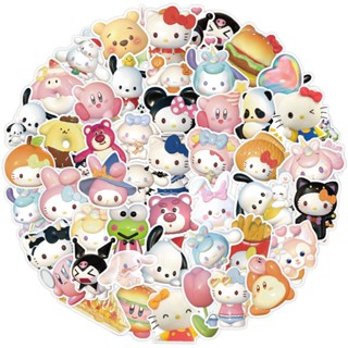 สติกเกอร์ ลาย Sanrio Hello Kitty Mymelody Cinnamoroll Pochacco 3D สําหรับติดตกแต่งหมวกกันน็อค จักรยาน 60 ชิ้น