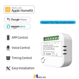 สำหรับ Homekit Smart Wifi Switch 2-Way Double Switch Mini Smart Breaker Siri Voice Control ทำงานร่วมกับ Alexa Google Home MOLISA MOLISA