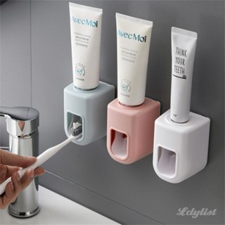 ღ เครื่องจ่ายยาสีฟันอัตโนมัติ ห้องอาบน้ำ Self-adhesive Dustproof Toothbrush Holder Wall Mounted Toothpaste Squeezer Bathroom Accessories