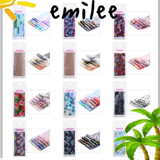 Emilee สติกเกอร์โฮโลแกรม สไลด์ สีชมพู สีเขียว สําหรับตกแต่งเล็บ 10 ชิ้น