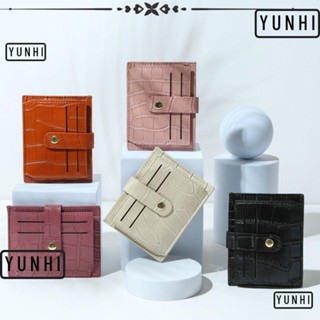 Yunhi กระเป๋าสตางค์ กระเป๋าใส่เหรียญ ขนาดเล็ก ลายหนังจระเข้ สีพื้น มีหลายช่องใส่บัตร