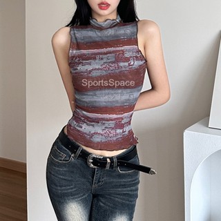 [SportsSpace] - เสื้อกั๊ก แขนกุด ตาข่าย แฟชั่นเรโทร สําหรับผู้หญิง