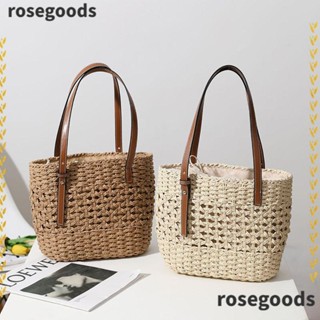 Rosegoods1 กระเป๋าถือ กระเป๋าสะพายไหล่ แบบสาน ขนาดใหญ่ จุของได้เยอะ พร้อมสายสะพาย 2 เส้น แฟชั่นเรียบง่าย