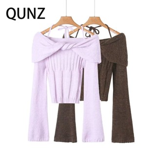 Qunz เสื้อกันหนาว แขนยาว สายคล้องคอ แฟชั่น 313