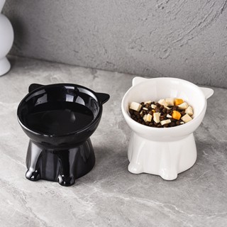 Hot Sale# Black Bowl cat black cat bowl cat bowl ceramic pet drinking bowl rice bowl high-legged diagonal bowl anti-overturning neck protection 8cc