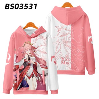 เสื้อกันหนาวลําลอง มีฮู้ด ทรงหลวม ลายการ์ตูนอนิเมะ Genshin Impact Yae Miko Venti สําหรับเด็กผู้ชาย และผู้หญิง