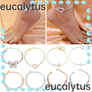 Eucalytus1 สร้อยข้อเท้าโซ่ ประดับพลอยเทียม หรูหรา 2 ชิ้น