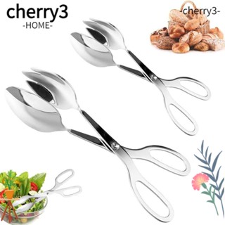 Cherry3 ที่คีบสลัด สเตนเลส 8 นิ้ว 10 นิ้ว สีเงิน สําหรับคีบอาหาร บาร์บีคิว 2 ชิ้น