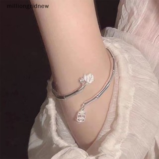 [milliongridnew] สร้อยข้อมือ กําไลข้อมือ จี้ไม้ไผ่ ดอกบัว ฉลุลาย สีเงิน ปรับได้ นําโชค พร นําโชค ปรับได้ เครื่องประดับแฟชั่น ปาร์ตี้ WQL