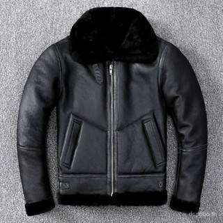 Fur one lamb wool mens leather leather clothing retro cotton wool classic B3 winter warm lapel SFFS