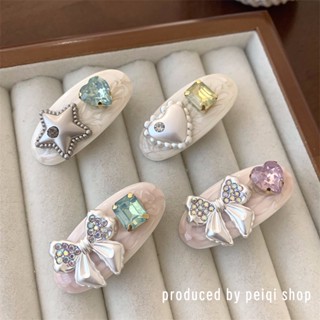กิ๊บติดผม ประดับโบว์ พลอยเทียม ทรงวงรี สีชมพู สไตล์เกาหลี เข้ากับทุกชุด