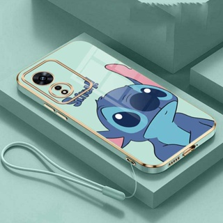 [พร้อมส่ง] เคสโทรศัพท์มือถือแบบนิ่ม ขอบสี่เหลี่ยม ลายมอนสเตอร์ Stitch เคลือบเงา สําหรับ OPPO A98 A78 5G A78 4G OPPO A17 A17K A77s A57 4G