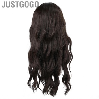 Justgogo High Temperature Long Curly Wig Lady Fashionable Wigs Fiber Women Black With