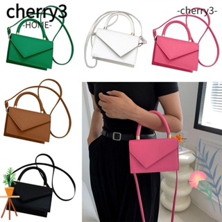 Cherry3 กระเป๋าสะพายไหล่ สะพายข้าง หนัง Pu ทรงสี่เหลี่ยม แต่งสายโซ่คล้อง สีพื้น สไตล์เรโทร สําหรับผู้หญิง