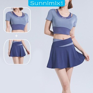 [Sunnimix1] ชุดเสื้อแขนสั้น กระโปรง สําหรับออกกําลังกาย เล่นโยคะ เทนนิส เหมาะกับผู้หญิง