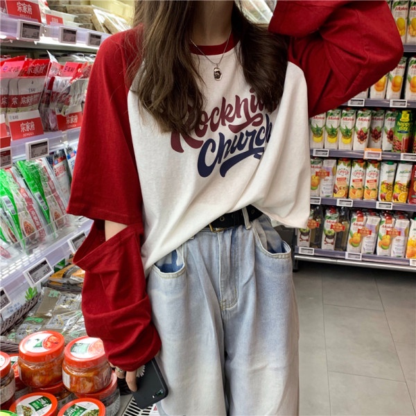 ใหม่ เสื้อยืด แขนยาว ผ้าฝ้าย 100% ทรงหลวม สไตล์เกาหลี สําหรับผู้หญิง