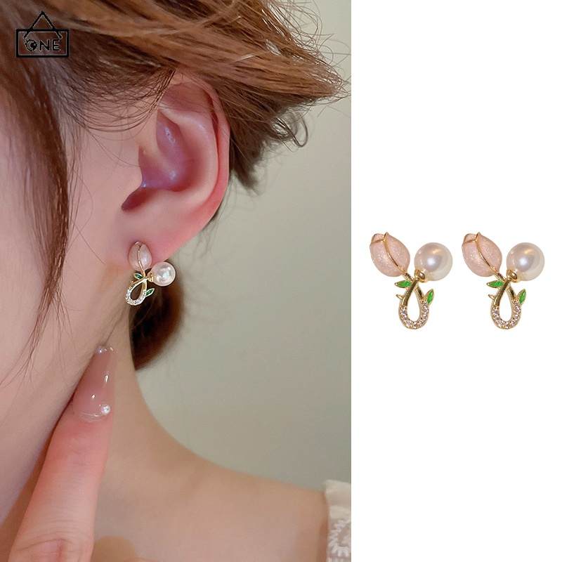 COD❤️พร้อมส่ง-ต่างหูดอกทิวลิปดอกไม้มุกเกาหลีแฟชั่นละเอียดอ่อนมินิหรูหราประดับเพชรเครื่องประดับสำหรับผู้หญิง-a.one