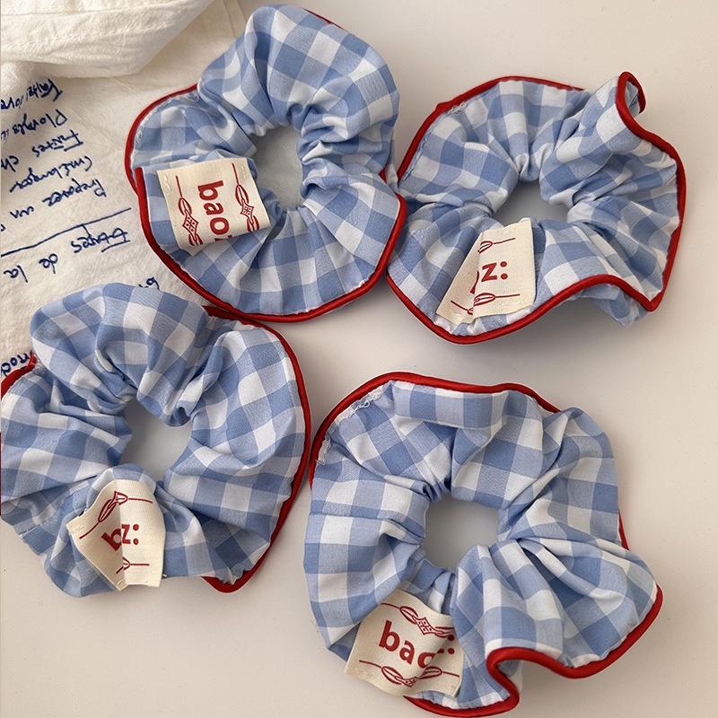 Simple Contrast สีลายสก๊อตสีฟ้าน่ารัก Scrunchy แหวน