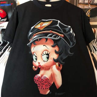 เสื้อยืดแขนสั้น พิมพ์ลาย BettyBoop Miss Betty May Khaki สําหรับผู้ชาย และผู้หญิง