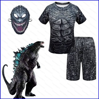 Yt1 Godzilla ชุดคอสเพลย์ ชุดเด็กผู้ชาย สองชิ้น ชุดลําลอง ใส่ในบ้าน เสื้อยืด กางเกงขาสั้น ชุดลําลอง ฤดูร้อน ฮาโลวีน C