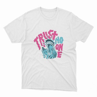 มีความสุข เสื้อยืด สีขาว Trust-no-one