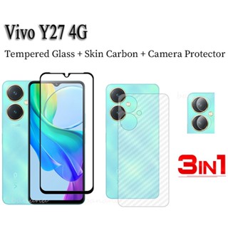 (3 In 1) ฟิล์มกระจกนิรภัยกันรอยหน้าจอ และเลนส์กล้อง สําหรับ Vivo Y27 4G Vivo Y36 5G Y35 Y22s Y21T Y02t Y02A Y01 Y16 Y15A Y15s Y12A Y12s Y20i 2021 Y20 Y20s G Y02 Y02s