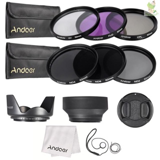 Andoer ชุดฟิลเตอร์เลนส์ UV+CPL+FLD+ND(ND2 ND4 ND8) ขนาด 52 มม. พร้อมกระเป๋าเก็บ ฝาปิดเลนส์ และฝาปิดเลนส์ -8.9