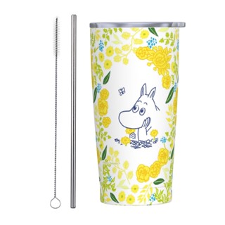 Moomin แก้วกาแฟสเตนเลส พิมพ์ลายมูมิน พร้อมฝาปิด และหลอด 20 ออนซ์