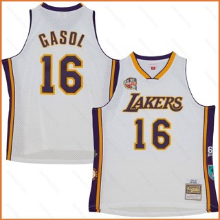 เสื้อกีฬาบาสเก็ตบอล ลายทีม NBA Hall Of Fame Los Angeles Lakers Gasol Jersey สไตล์เรโทร พลัสไซซ์ สําหรับผู้ชาย และผู้หญิง 2023-2024