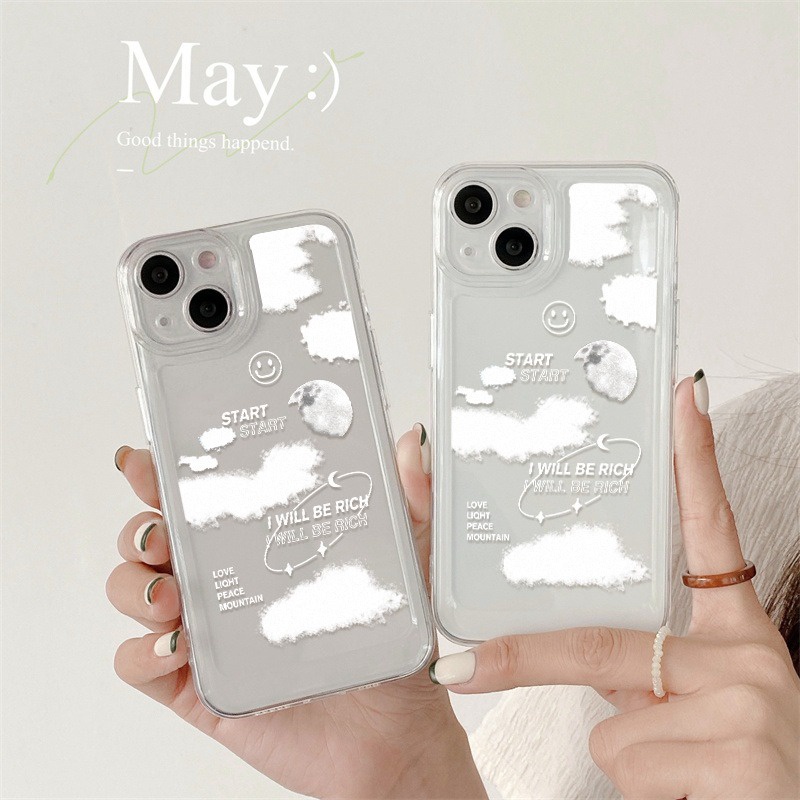 เคสโทรศัพท์เมฆสีขาวใสสำหรับ iPhone 11 13 14 Pro Max 14 XR XS Max 7 8 Plus 12 13 11 Pro Max 13 12 Pro