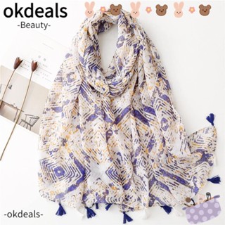 Okdeals ผ้าพันคอ ประดับพู่ หรูหรา นุ่ม บาง