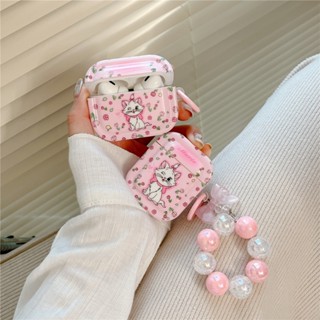 เคสหูฟัง ซิลิโคนนิ่ม ลายการ์ตูนแมวมารี โบว์ พร้อมสายคล้องมือ สําหรับ airpods pro 3 3 pro 2 1 3 pro