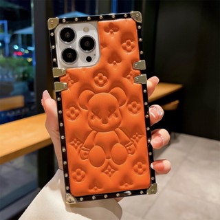 เคสโทรศัพท์มือถือหนัง PU ทรงสี่เหลี่ยม ลายหมีโหด 3D หรูหรา สําหรับ Realme C55 9i C35 V11 OPPO F23 F11 F17 F17PRO F19 F21PRO